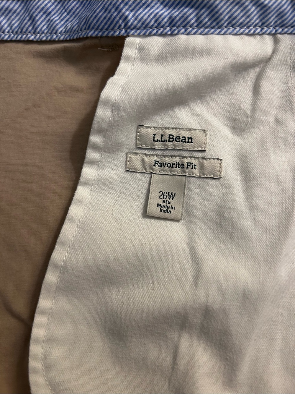 L.L.Bean Plus Size Khaki Shorts with Blue Stripe Trim
